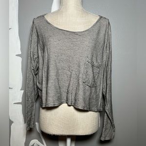 American Apparel Black & White Dash Striped Long Sleeve Crop Pocket Tee One Size